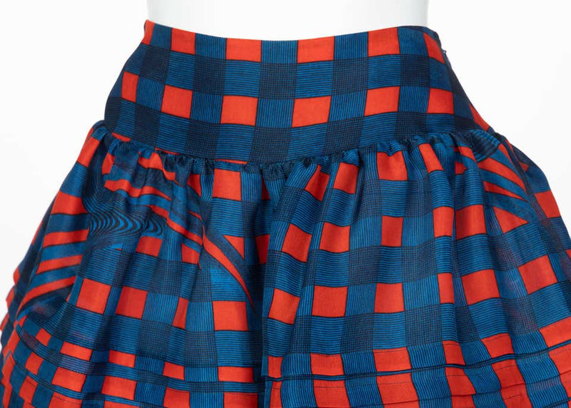 Prada Fairy Collection Red Blue Plaid Silk Skirt, 2008
