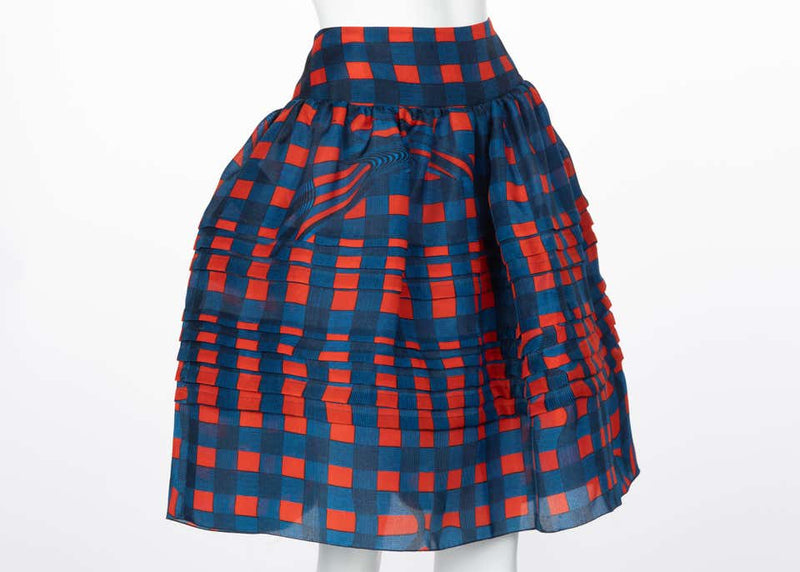 Prada Fairy Collection Red Blue Plaid Silk Skirt, 2008