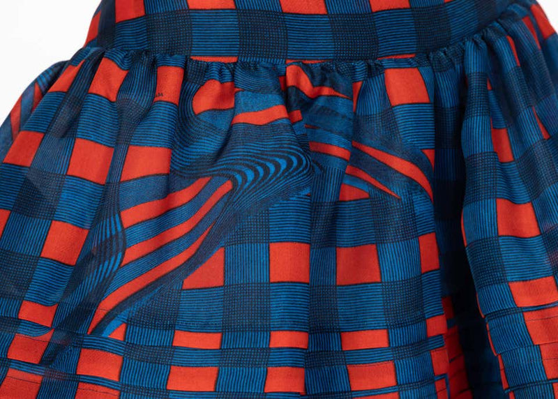 Prada Fairy Collection Red Blue Plaid Silk Skirt, 2008