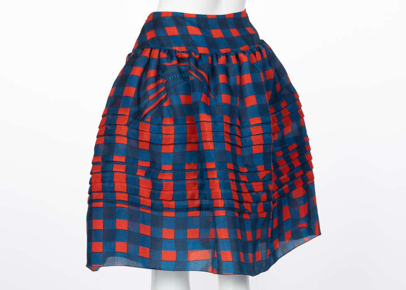 Prada Fairy Collection Red Blue Plaid Silk Skirt, 2008