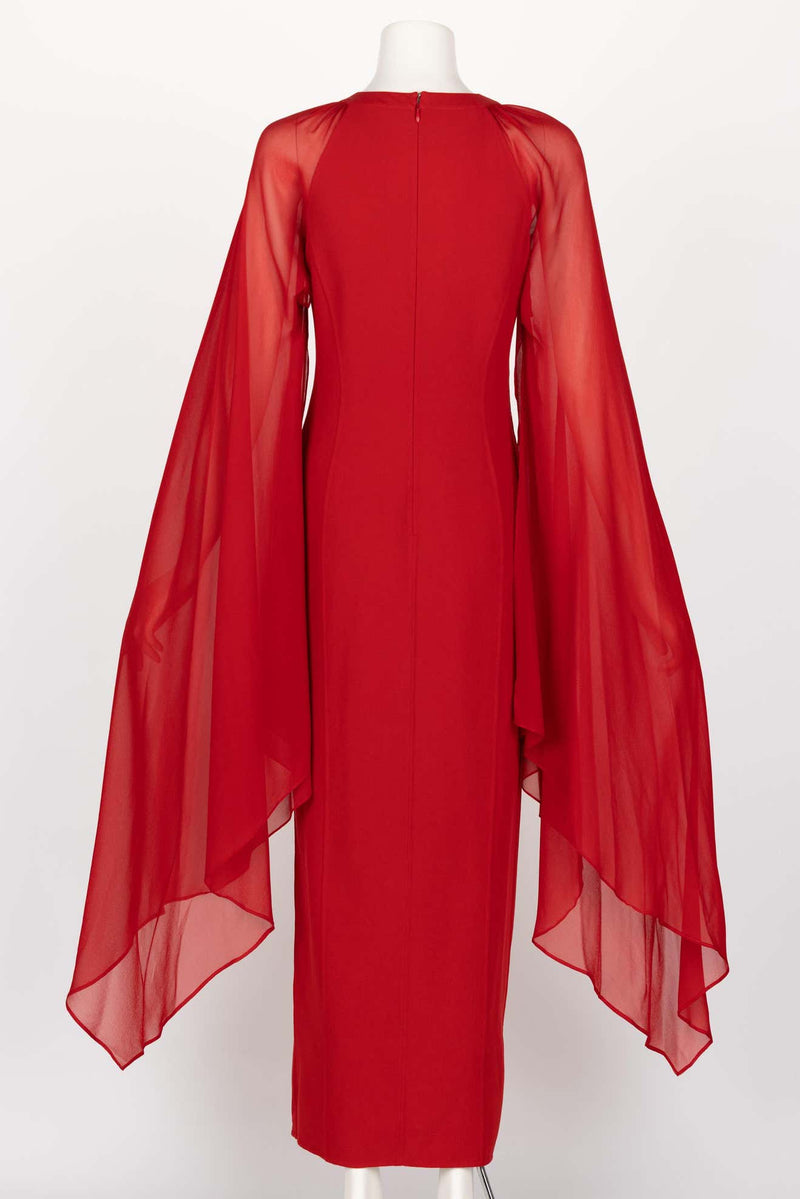 red angel sleeve dress Victoria Solid Red Angel Sleeve Mesh Long Midi Dress Scarlett & Jo