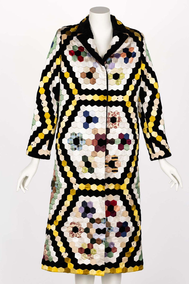 Christian Dior Multi Color Silk Velvet Patchwork Coat 2017