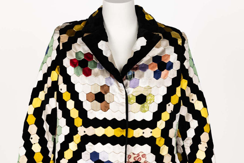Christian Dior Multi Color Silk Velvet Patchwork Coat 2017