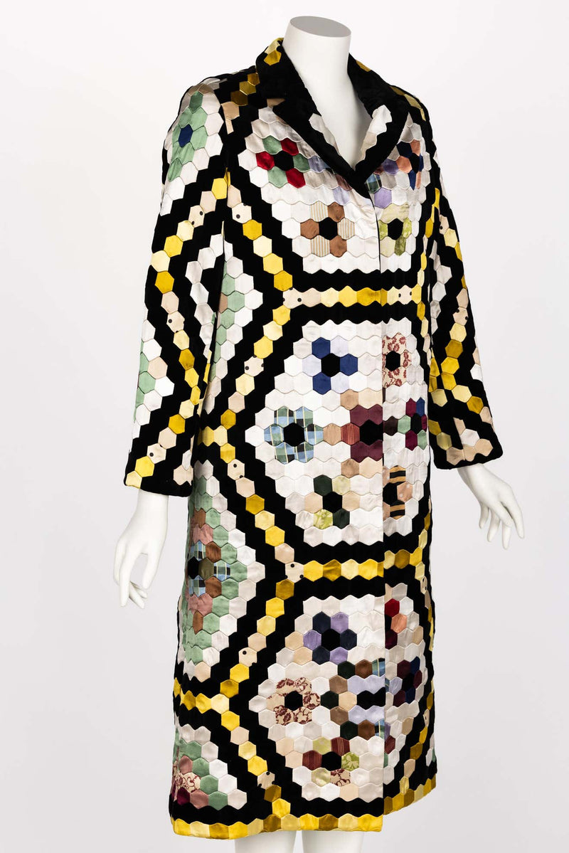 Christian Dior Multi Color Silk Velvet Patchwork Coat 2017