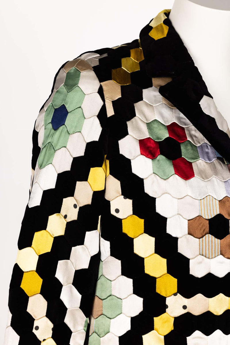Christian Dior Multi Color Silk Velvet Patchwork Coat 2017
