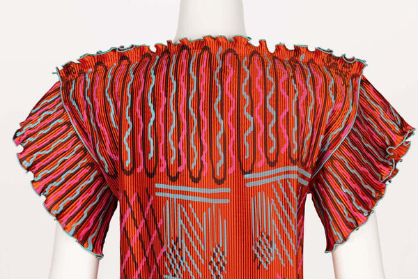Zandra Rhodes Red Orange Hand Painted Pleated Jacket Top 1970s