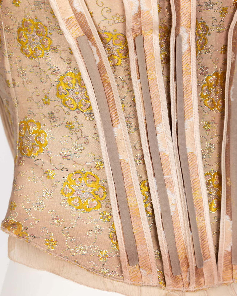 Prada Pink & Gold Floral Brocade Corset Top