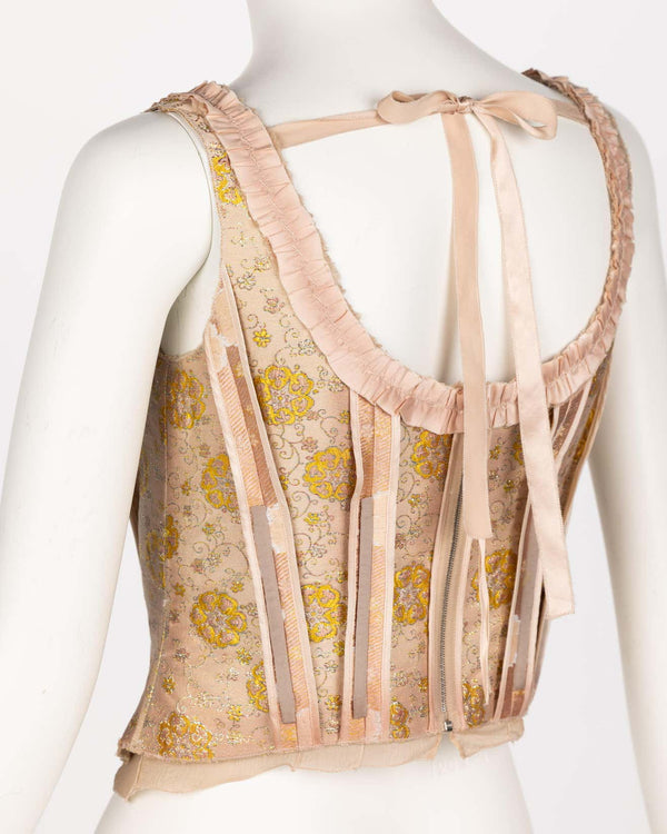 Prada Pink & Gold Floral Brocade Corset Top
