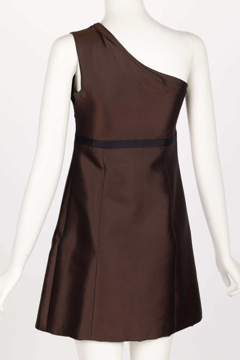 prada brown dress Gathered crpe satin slip dress in brown - Prada