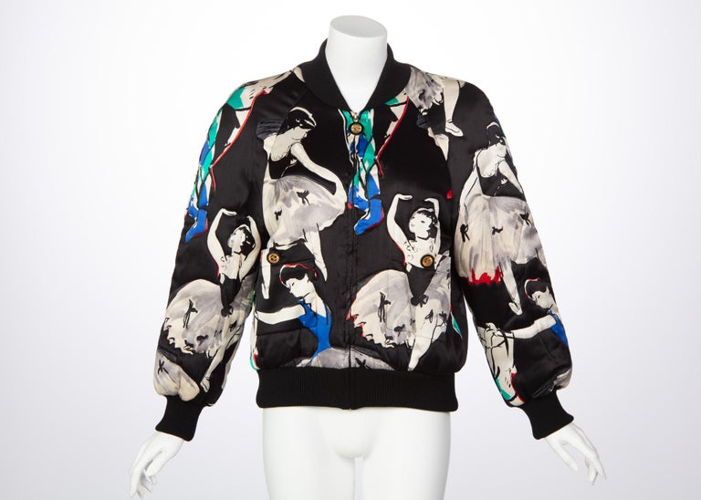 Chanel Black Silk Ballerina Print Bomber Jacket, 1990s