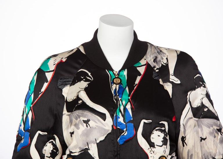 Chanel Black Silk Ballerina Print Bomber Jacket, 1990s