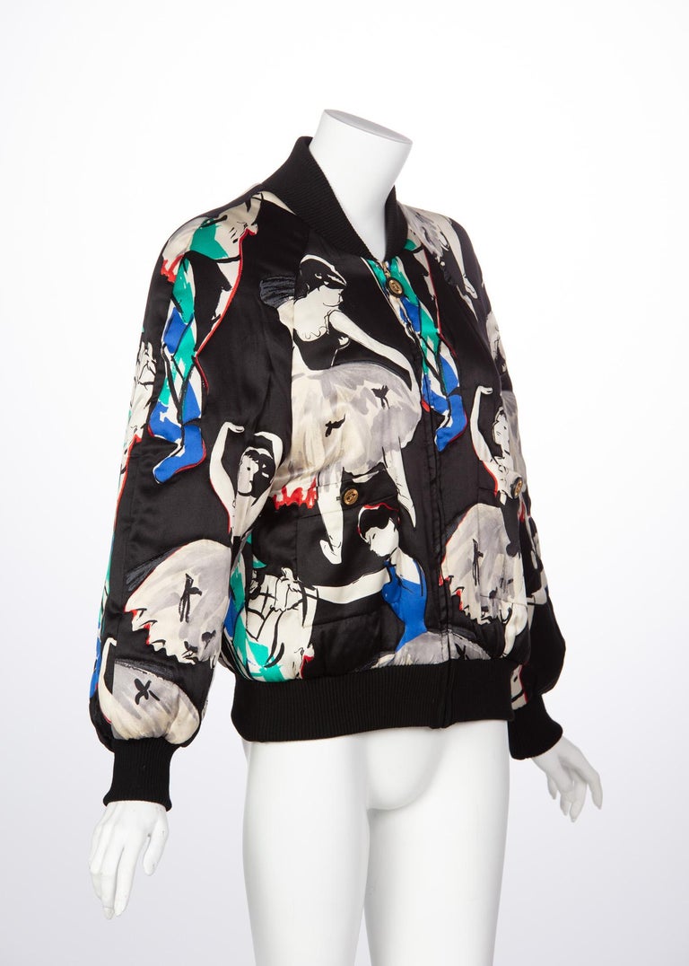 Chanel Black Silk Ballerina Print Bomber Jacket, 1990s