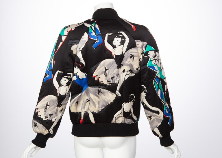 Chanel Black Silk Ballerina Print Bomber Jacket, 1990s