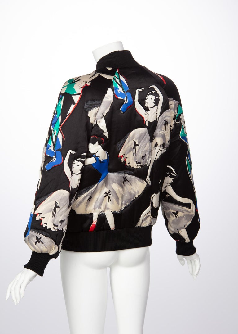 Chanel Black Silk Ballerina Print Bomber Jacket, 1990s