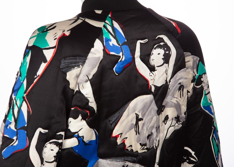 Chanel Black Silk Ballerina Print Bomber Jacket, 1990s