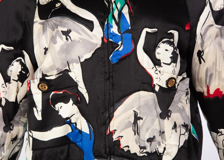 Chanel Black Silk Ballerina Print Bomber Jacket, 1990s