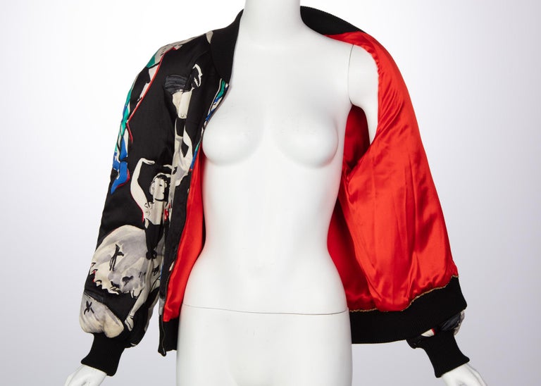 Chanel Black Silk Ballerina Print Bomber Jacket, 1990s