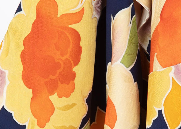 Vintage Japanese Silk Multicolored Floral Maxi Kimono