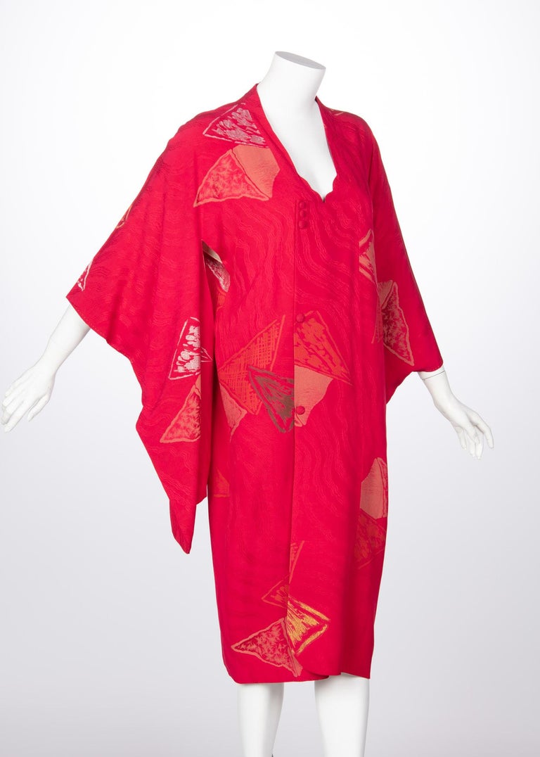 Vintage Japanese Silk Magenta Metallic Michiyuki Kimono Jacket Dress