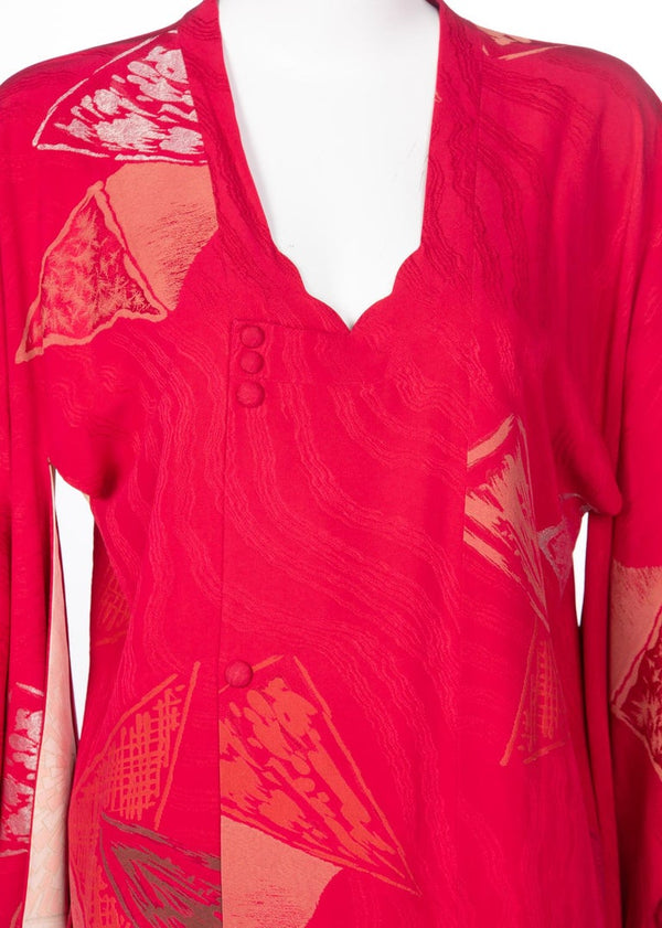 Vintage Japanese Silk Magenta Metallic Michiyuki Kimono Jacket Dress
