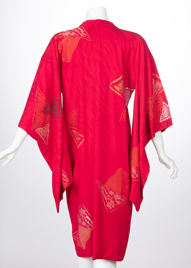 Vintage Japanese Silk Magenta Metallic Michiyuki Kimono Jacket Dress