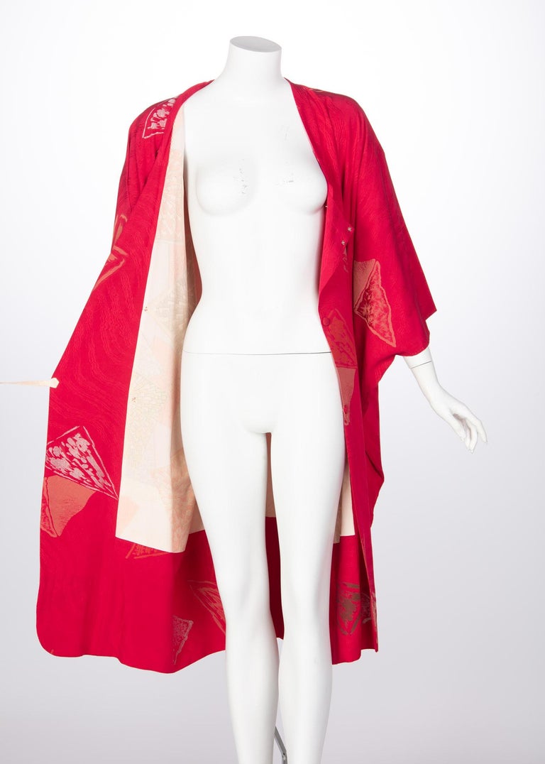 Vintage Japanese Silk Magenta Metallic Michiyuki Kimono Jacket Dress