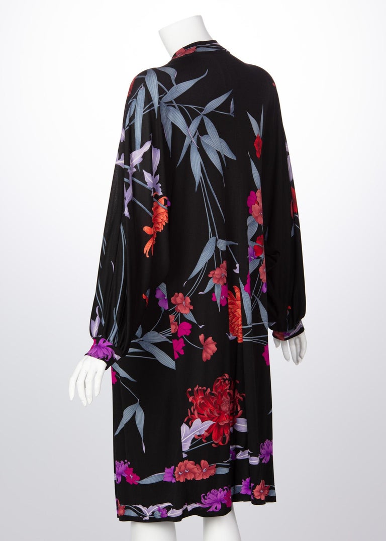 1970s Leonard Paris Floral Silk Jersey Dress Jacket