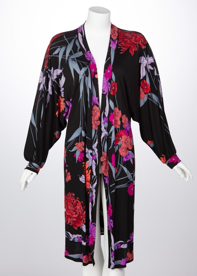 1970s Leonard Paris Floral Silk Jersey Dress Jacket