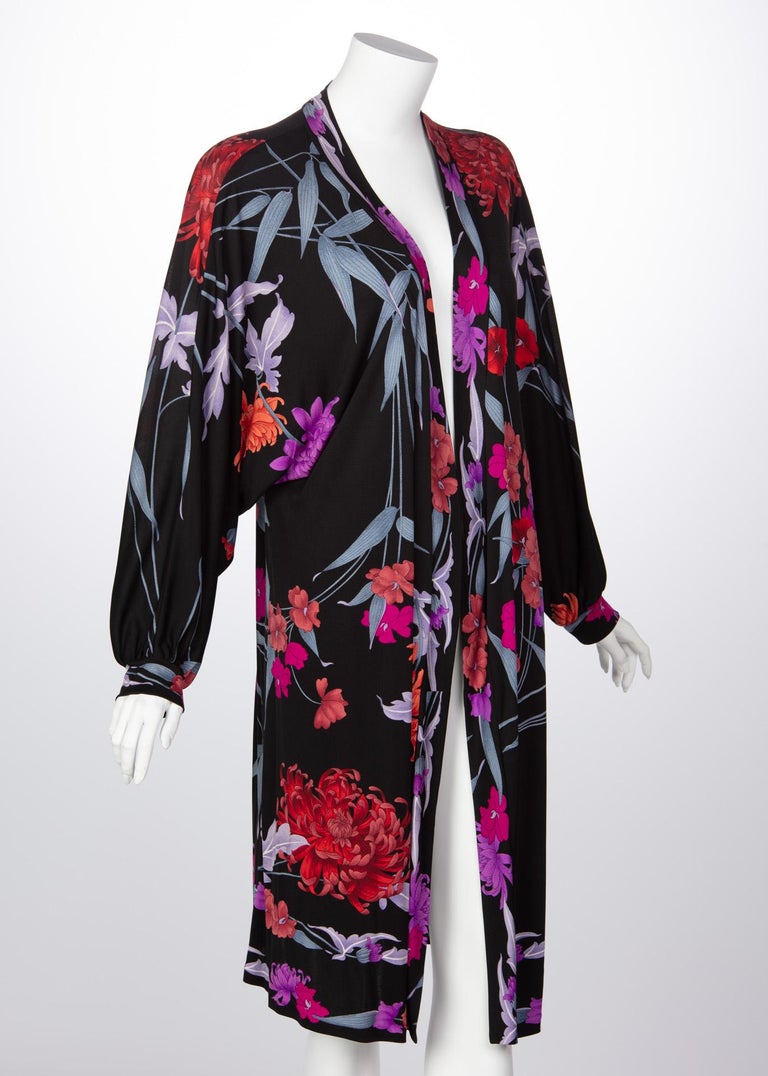 1970s Leonard Paris Floral Silk Jersey Dress Jacket