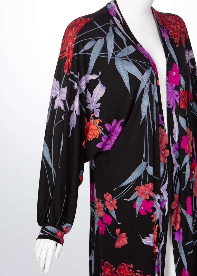 1970s Leonard Paris Floral Silk Jersey Dress Jacket