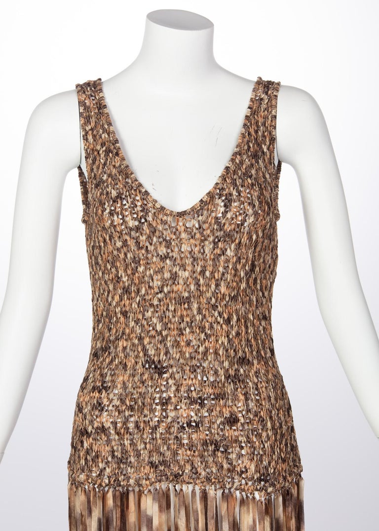 Salvatore Ferragamo Ombre Knit Silk Sleeveless Fringe Maxi Dress