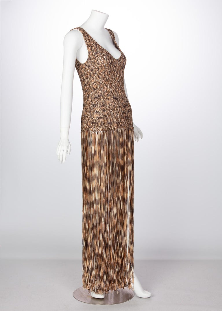 Salvatore Ferragamo Ombre Knit Silk Sleeveless Fringe Maxi Dress