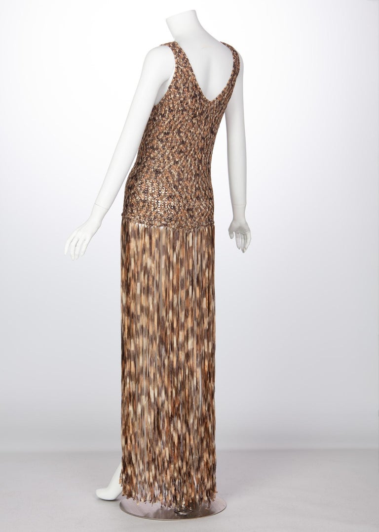 Salvatore Ferragamo Ombre Knit Silk Sleeveless Fringe Maxi Dress