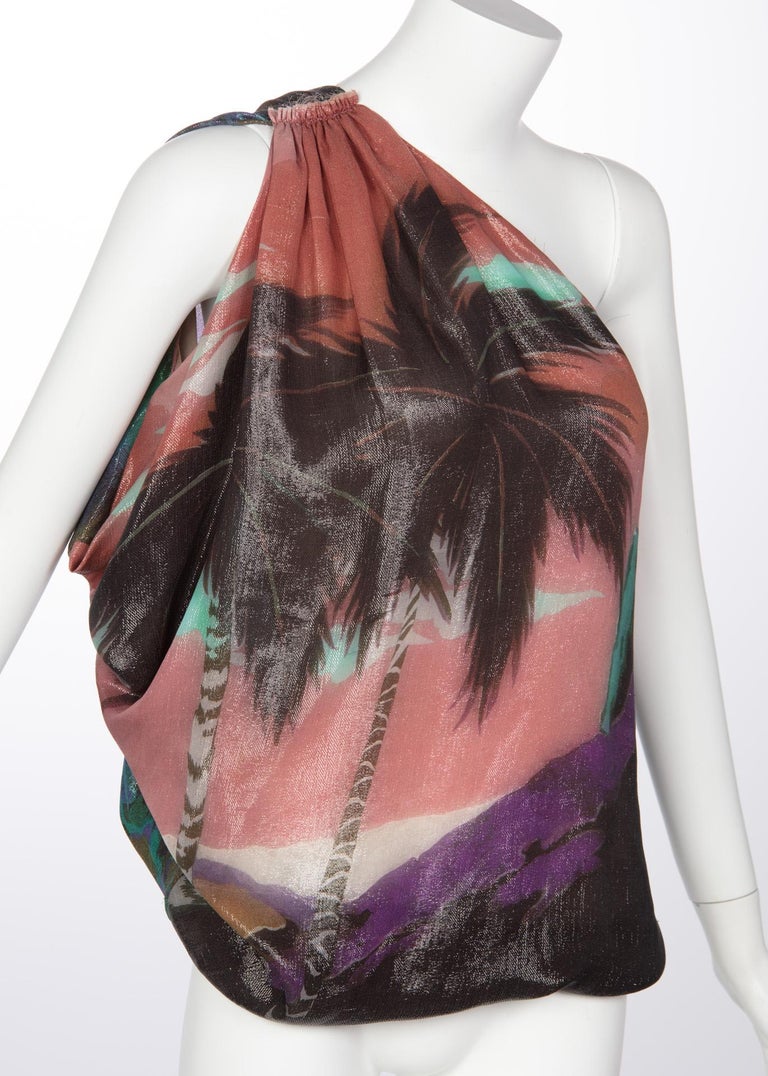 Lanvin Multicolored Silk Palm Tree Single Shoulder Top, Resort 2016