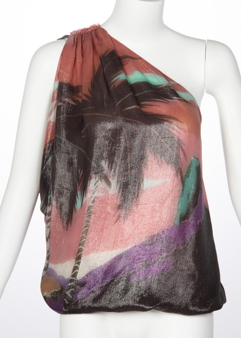 Lanvin Multicolored Silk Palm Tree Single Shoulder Top, Resort 2016