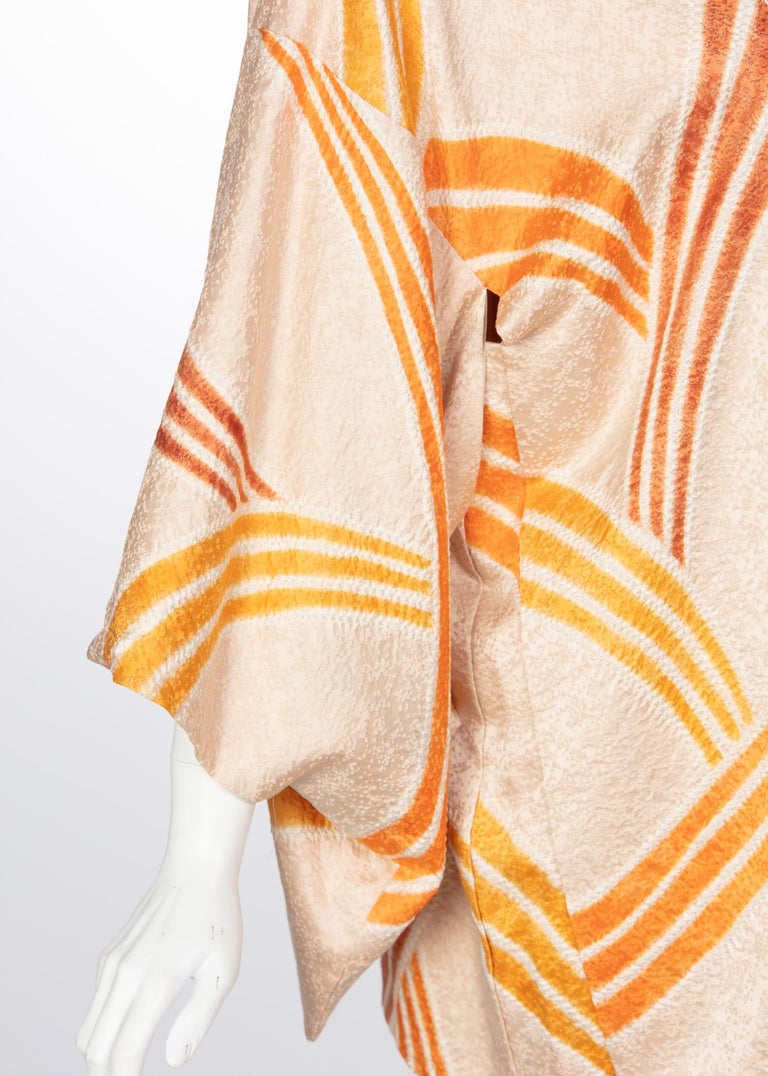 Vintage Silk Cream and Gold Shibori Bamboo Print Reversible Kimono Jacket