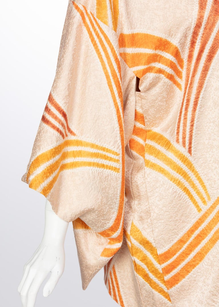 Vintage Silk Cream and Gold Shibori Bamboo Print Reversible Kimono Jacket