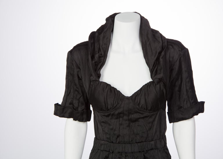 2009 Prada Runway Black Bustier Shawl Collar Cut-Out Back Dress