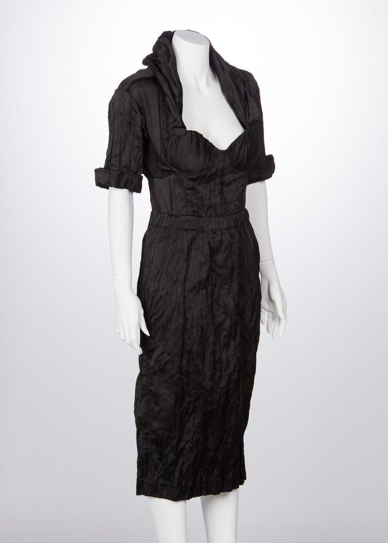 2009 Prada Runway Black Bustier Shawl Collar Cut-Out Back Dress