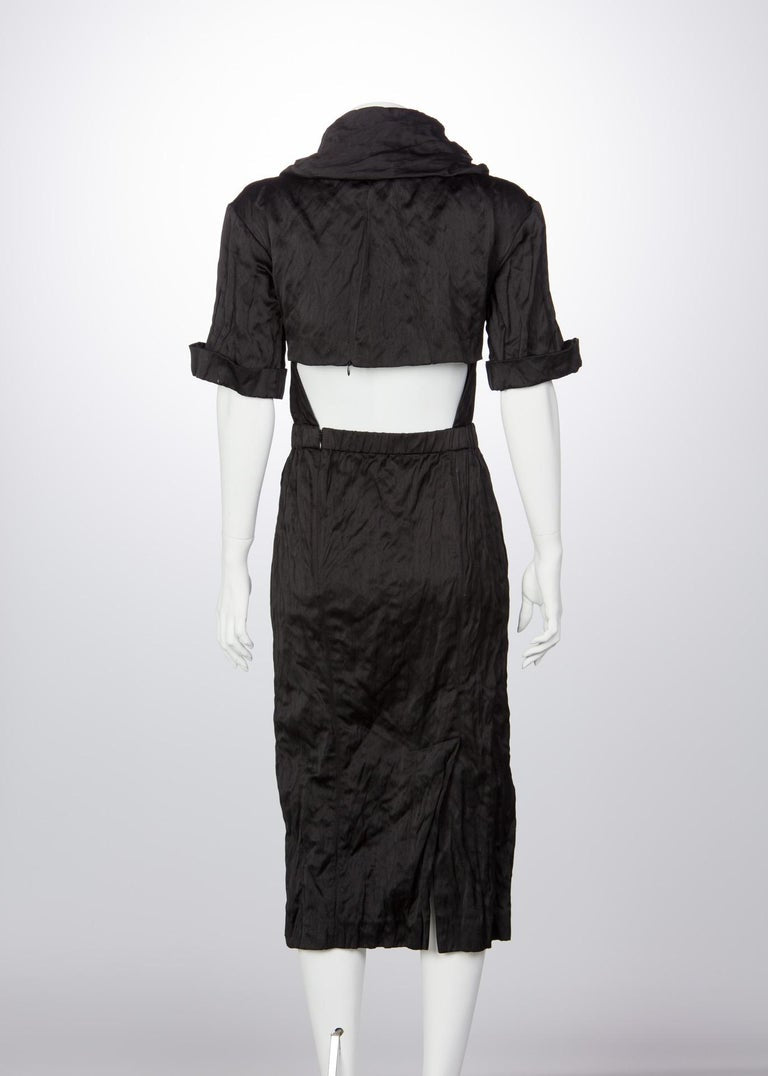 2009 Prada Runway Black Bustier Shawl Collar Cut-Out Back Dress