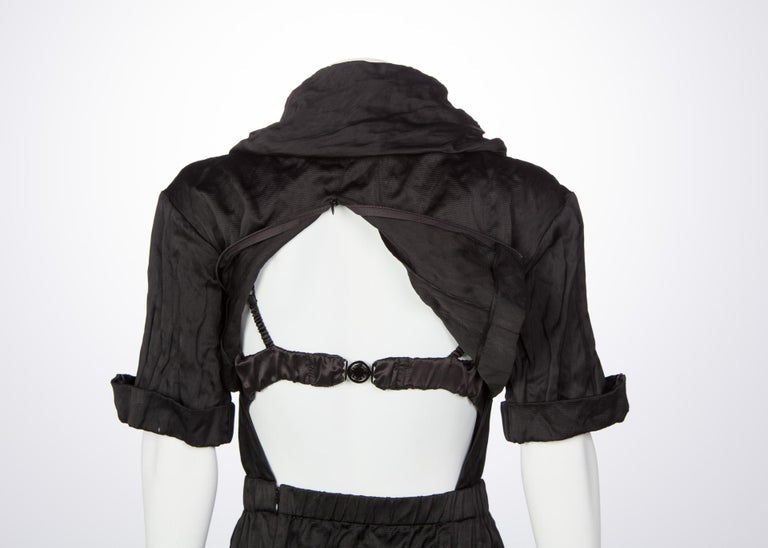 2009 Prada Runway Black Bustier Shawl Collar Cut-Out Back Dress
