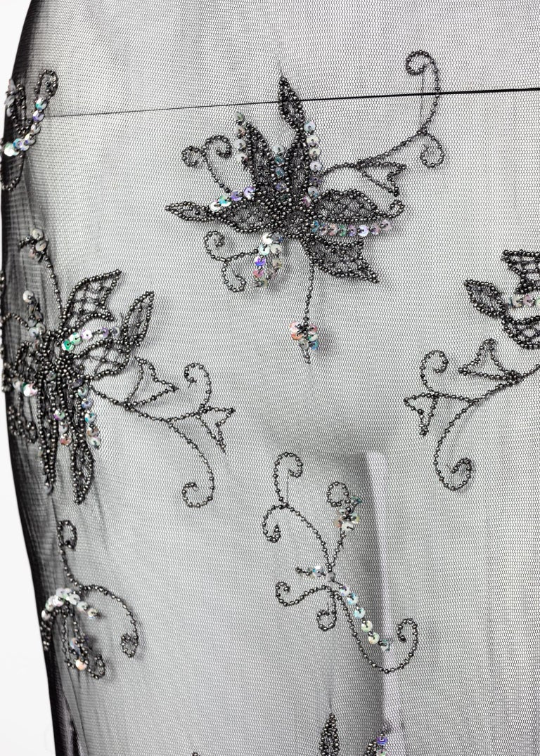 Alessandro Dell'Acqua Embroidered Beaded Overlay Sheer Skirt, 1990s