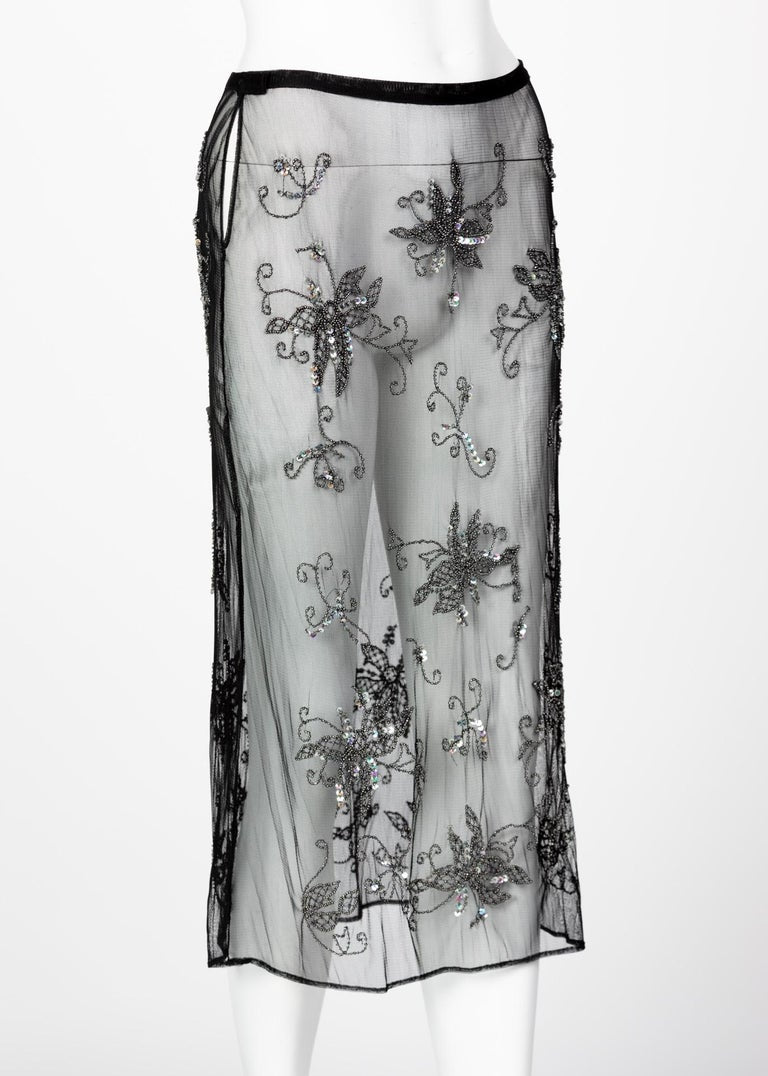 Alessandro Dell'Acqua Embroidered Beaded Overlay Sheer Skirt, 1990s