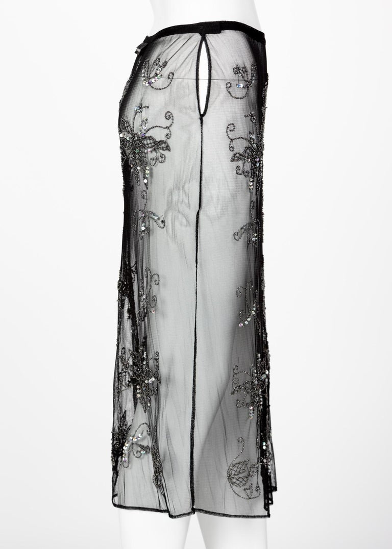 Alessandro Dell'Acqua Embroidered Beaded Overlay Sheer Skirt, 1990s