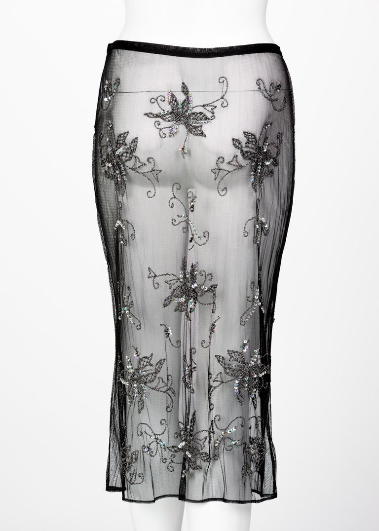 Alessandro Dell'Acqua Embroidered Beaded Overlay Sheer Skirt, 1990s