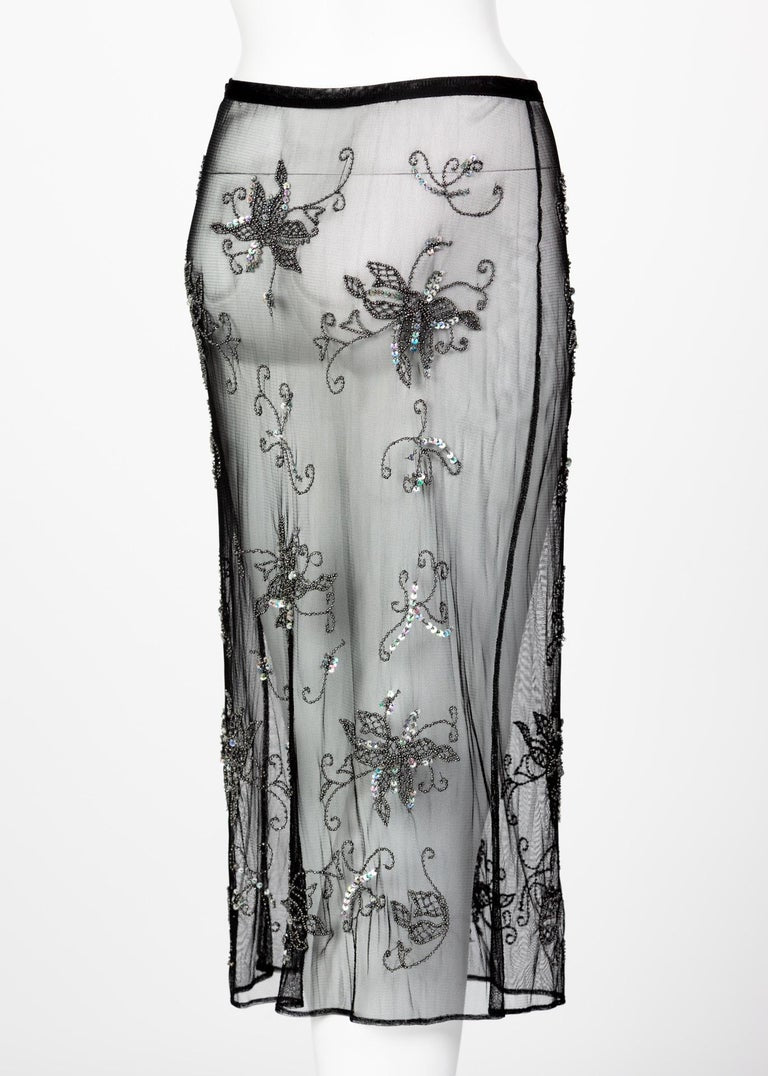 Alessandro Dell'Acqua Embroidered Beaded Overlay Sheer Skirt, 1990s