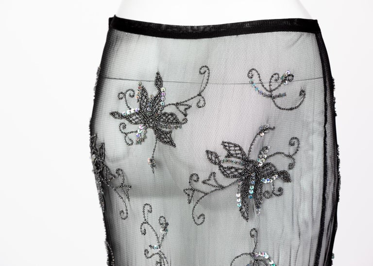 Alessandro Dell'Acqua Embroidered Beaded Overlay Sheer Skirt, 1990s