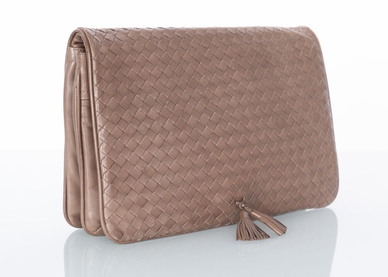 Vintage Bottega Veneta  Intrecciato Leather Tassel Clutch Bag