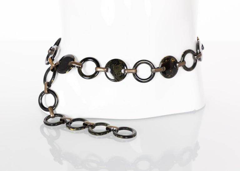 Vintage Yves Saint Laurent Black Marbled Bakelite Belt Necklace YSL
