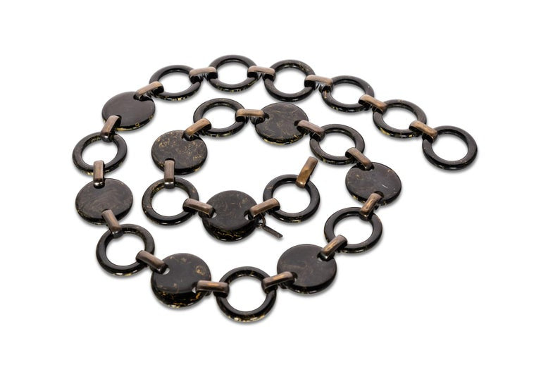 Vintage Yves Saint Laurent Black Marbled Bakelite Belt Necklace YSL